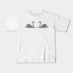 Swans in Love - black and white water bird drawing - on white Kids T-Shirt